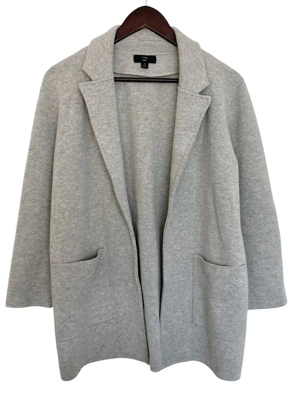 J CREW 365 Sophie Knit Open Front Wool Blend Blazer Size M Heather Gray